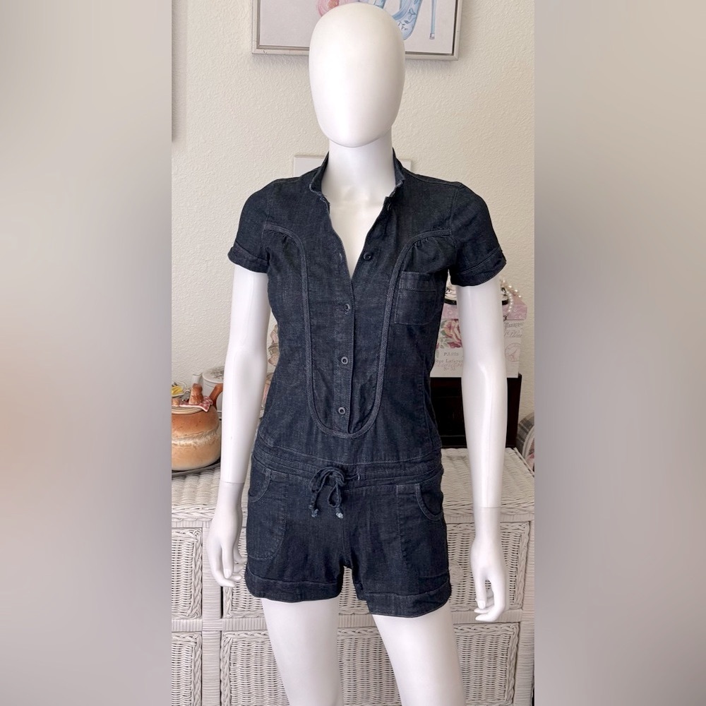 Citizens Of Humanity Retro Y2K Cotton Denim Romper Short Sleeves Dark Blue Sz. 2